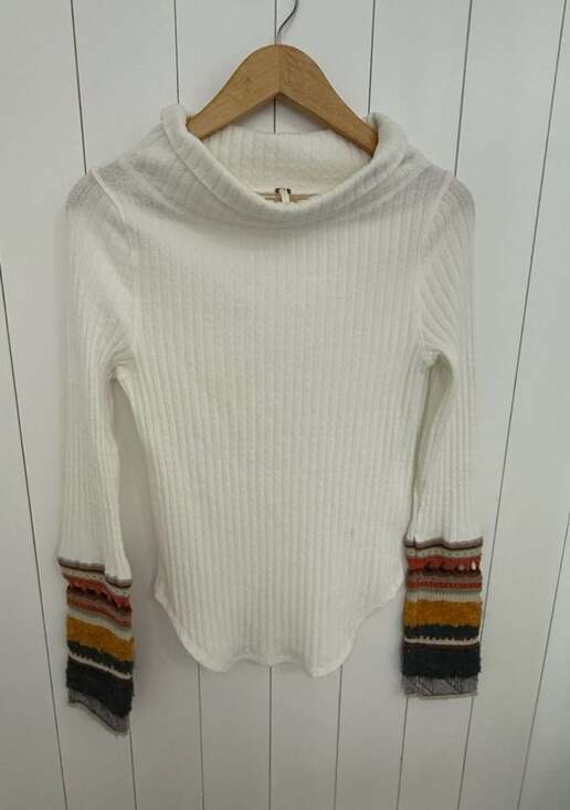 Free People Tops - Free People Mixed Up Cuff Thermal Top Size L Ivory White